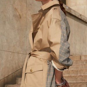 The Kooples - Beige Dual Fabric Short Checked Coat